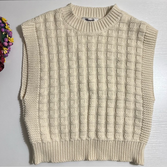 Madewell Checkered-Stitch Wedge Sweater Vest beige size XS cotton - Picture 2 of 5